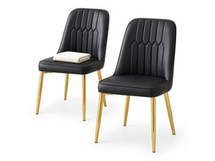 Chaise de salle à manger avec dossier ergonomique  - assise rembourrée, métal et similicuir noir et doré