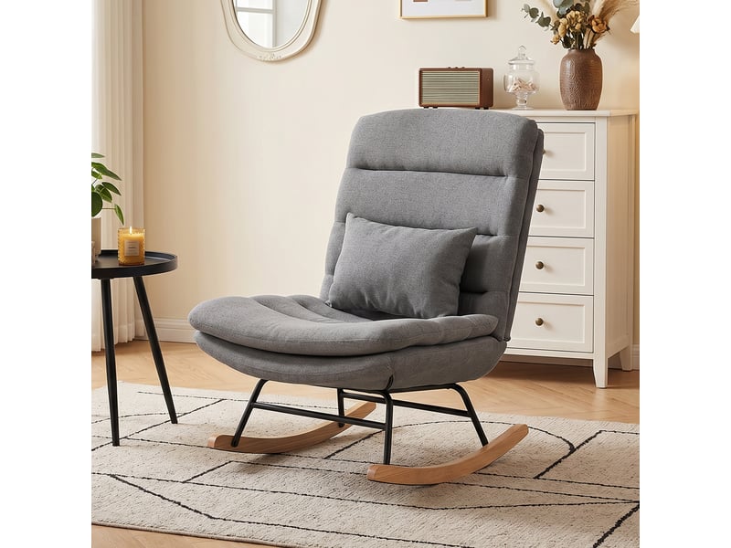 Fauteuil à basculefauteuil avec revêtement aspect lin, coussin lombaire, dossier haut, assise large, double rembourrage, gris clair - Conforama D