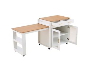 Îlot de cuisine 177x60x89,5 cm extensible avec rangement et prises, blanc