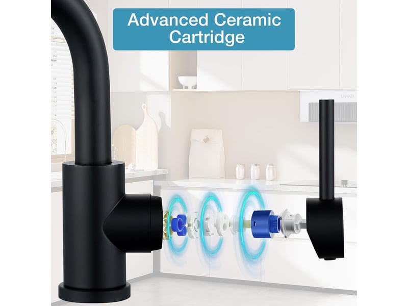  Mitigeur de lavabo noir, robinet salle de bain pivotant à 360°, haut robinets de lavabo, monocommande robinet lavabo pour eau chaudefroide, noir  - Conforama D