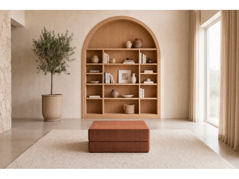  Cosima - pouf en petit velours côtelé terracotta 100x80x34  - Conforama D