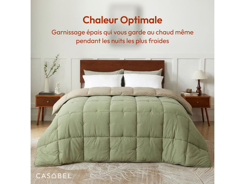 Casabel couette très chaude hiver, 700 gm², 200x200cm, piquage diamant, ultra confortable, 2 personnes, sauge &amp; kaki  - Conforama D
