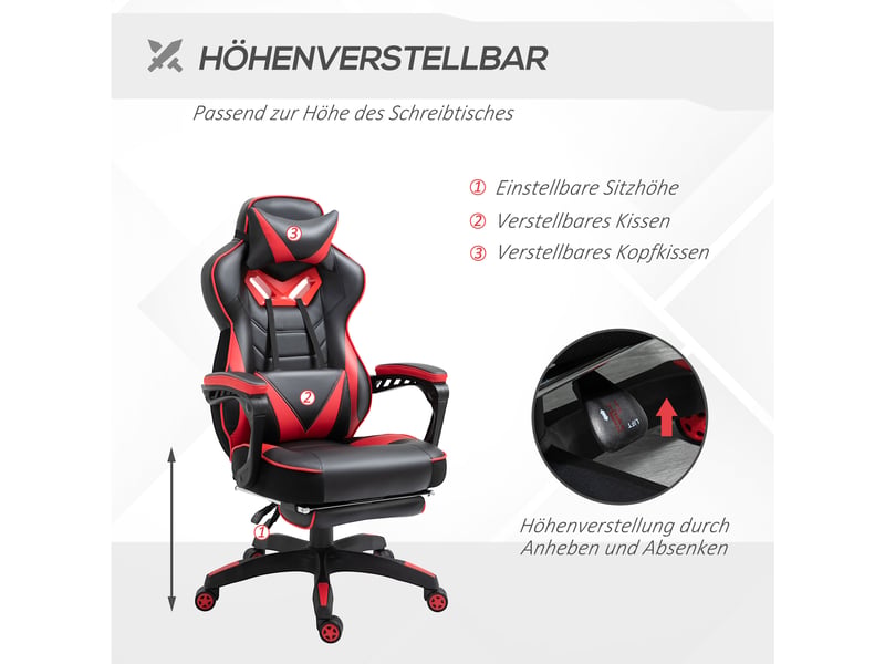  Chaise de bureau ergonomique inclinable 170° avec repose-pieds - lpospi - pivotante réglable simili cuir noir 65 × 70 × 118,5-128,5 cm  - Conforama E