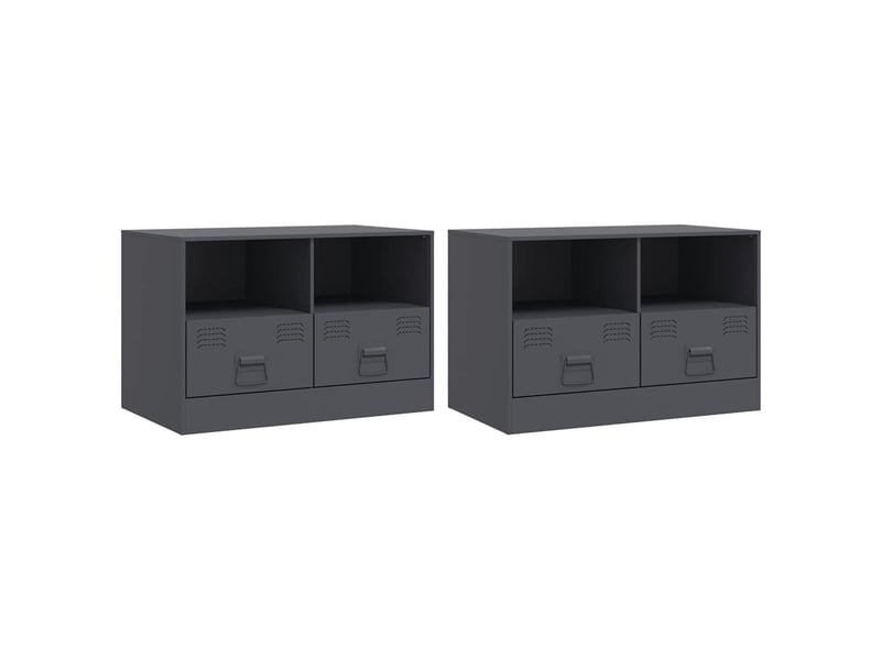  Lot de 2 meuble tv bas salon anthracite 67x39x44 cm acier shl5023  - Conforama A