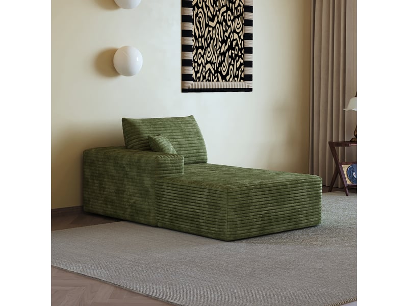  Canapé méridienne gauche vert en velours côtelé 1 place 175x95x83cm  - Conforama B