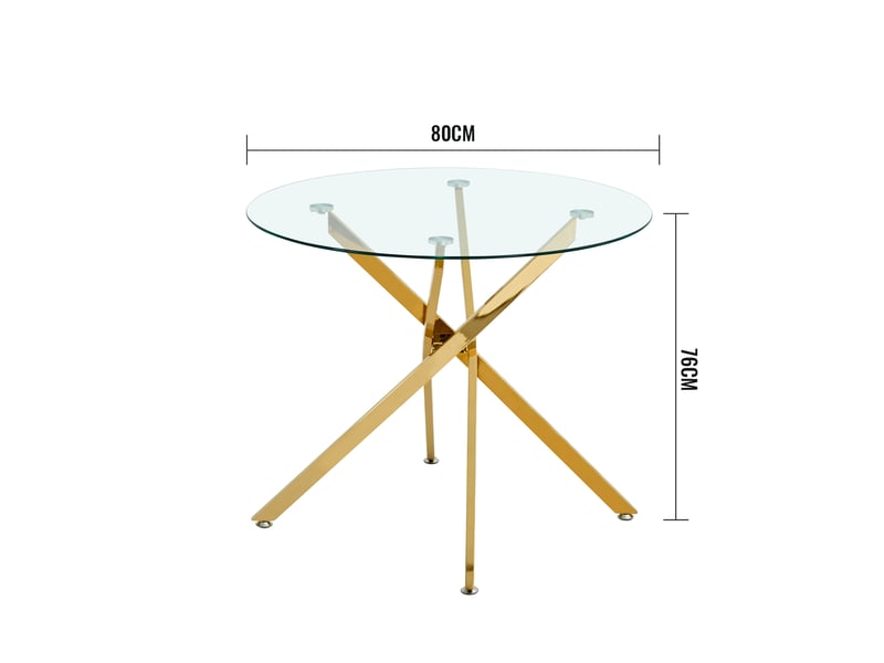  Table de salle à manger 2 à 4 personnes en verre avec piètement métal et patins réglables doré  - Conforama E
