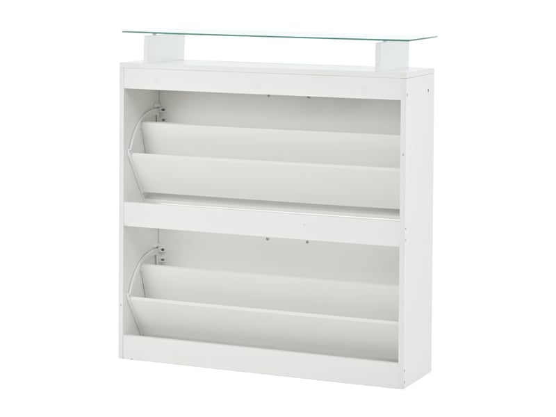 Ensemble d'entrée 4 pièces blanc, meuble à chaussures brillant, miroir, étagère en verre trempé et 8 patères pour couloir - Conforama D