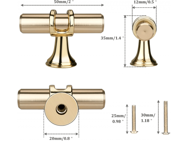  10 boutons de tiroir en forme de t dorés, modernes et élégants, en alliage de zinc, trou unique pour cuisine, salle de bain  - Conforama B