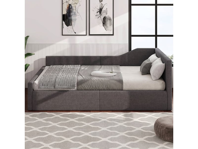  Lit de jour 140x200 lit banquette avec rangement sommier inclus gris  - Conforama D