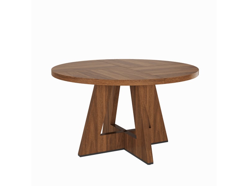  Table à manger ronde 120 x 120 x 75 cm, 4 à 6 personnes, plateau à veinage bois, style scandinave et montage simple, mdf, couleur noyer Morn Vibe - Conforama A
