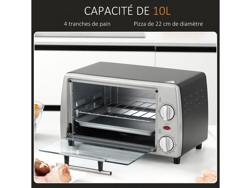 Mini four électrique 10l 1 grille et 1 plateau, température réglable de 100°c à 230°c, 36,5x26x22 cm, minuteur 60 min  - Conforama A