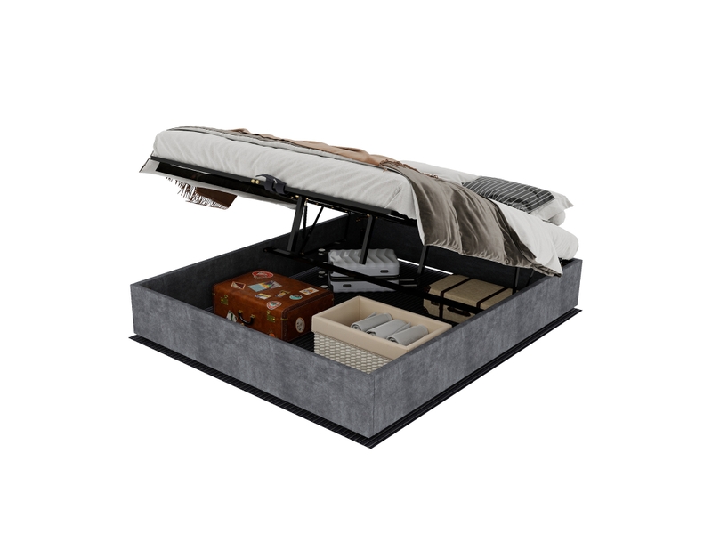 Sommier coffre 160x200 cm gris avec matelas  - Conforama A
