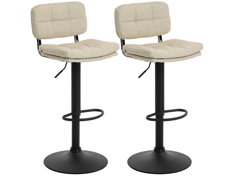  Lot de 2 tabourets de bar vintage capitonné - pivotant, réglable - repose-pied - revêtement synthétique crème  - Conforama B