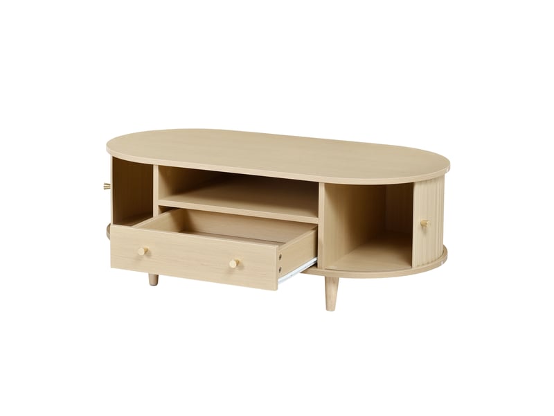 Table basse fixe avec tiroir, couleur bois, 100 x 50 x 36 cm, 1 tiroir, porte coulissante et rangement ouvert - Conforama D