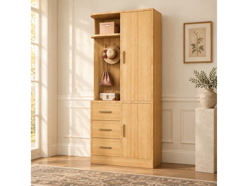 Armoire avec penderie, étagères et tiroirs, 70x50x170 cm, coloris bois naturel - Conforama C