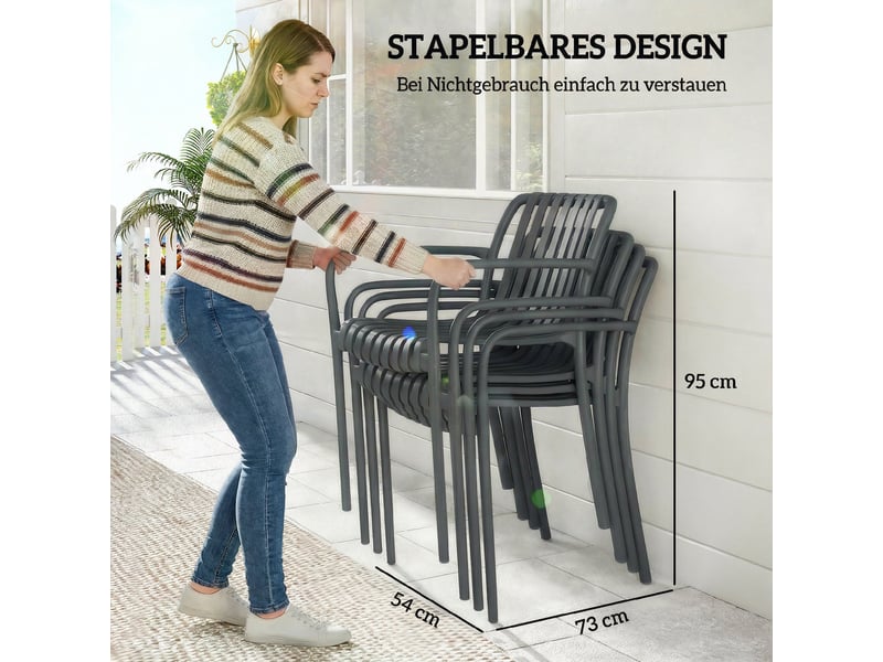 Lot de 4 chaises de jardin empilables avec accoudoirs gris foncé 55 x 58,5 x 81,5 cm - Conforama E