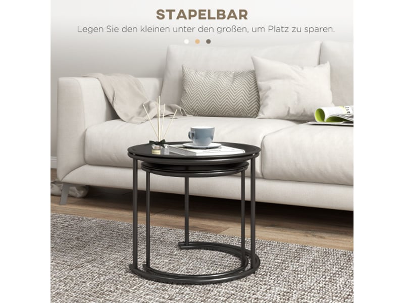 Lot de 2 tables basses rondes empilables en acier noir ø4335 cm pour salon et chambre - Conforama D