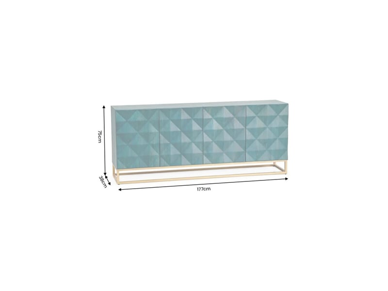 Buffet terrakan 177 cm – bois de manguier turquoise et doré – 4 portes  - Conforama C