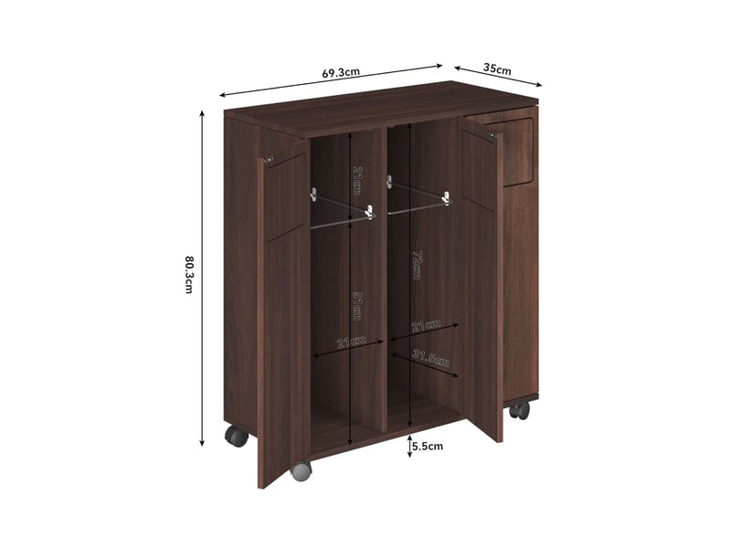  Meuble de tri des déchets 3 portes à roulettes 69,3x35x80 cm mdf noyer brillant  - Conforama C