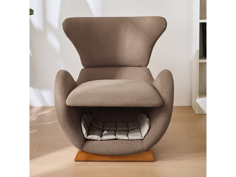  Fauteuil lounge avec niche intégrée, structure en bois, tissu marron  - Conforama D