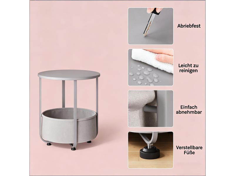  Table d'appoint ronde avec panier de rangement gris ø45x50 cm  - Conforama D