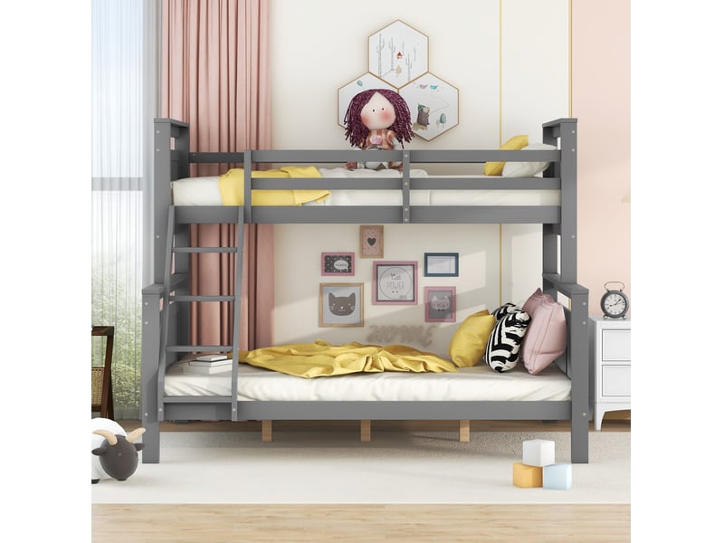  Lit superposé 90x200 et 140x200 cm séparable avec échelle gris  - Conforama B