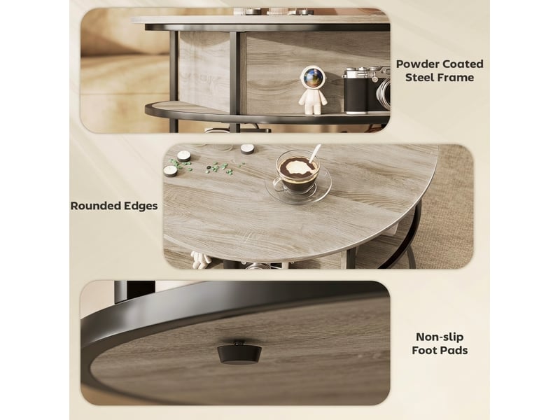  Table basse ronde relevable 80x80 cm avec rangement, mdf et métal, chêne  - Conforama E