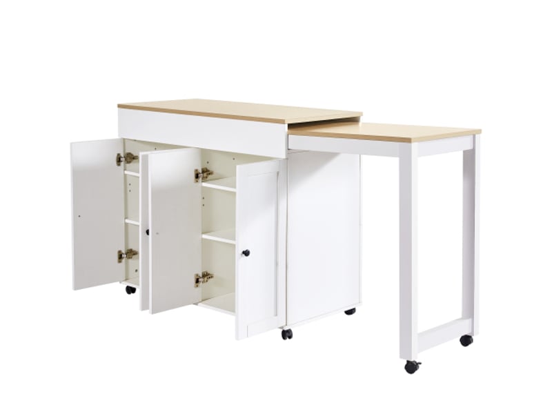  Table bar extensible 117-180x50x94,6 cm, 6 étagères, rangement, séparation salon, bistrot, blanc  - Conforama D