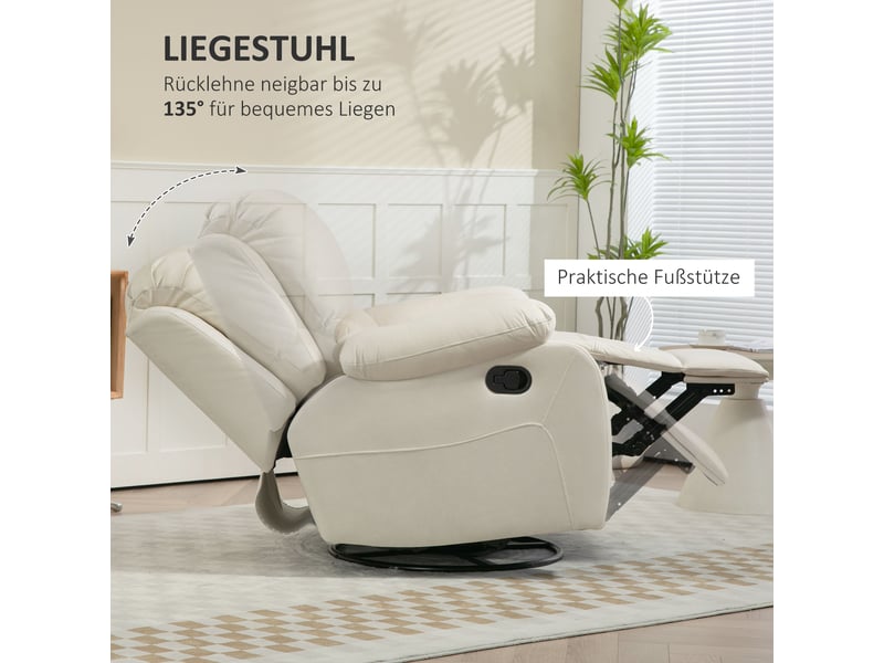  Fauteuil relax inclinable crème, fauteuil tv avec repose-pieds, pivotant et à bascule pour salon et chambre  - Conforama D