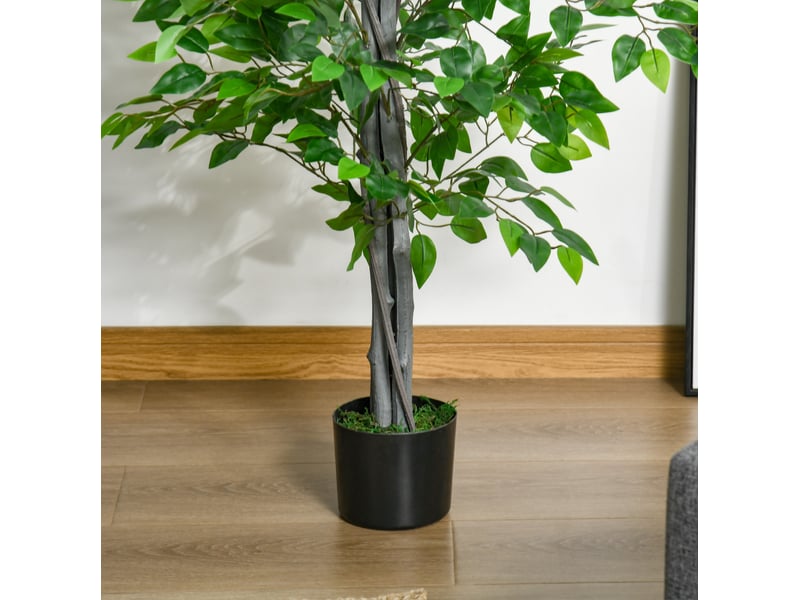  Ficus artificiel 135 cm – vert – feuillage modulable en plastique, pot noir lesté pour intérieur et extérieur  - Conforama D