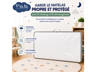 P'tit lit - housse protection matelas bébé 60x120 cm - protection totale imperméable - sac déménagement - stockage - fermeture éclair - ép. Jusqu'à 12 cm