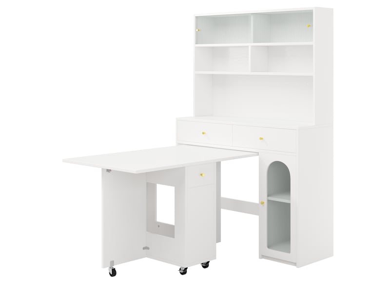  Meuble de cuisine muvano, ensemble avec table pliante et buffet haut blanc à roulettes  - Conforama E