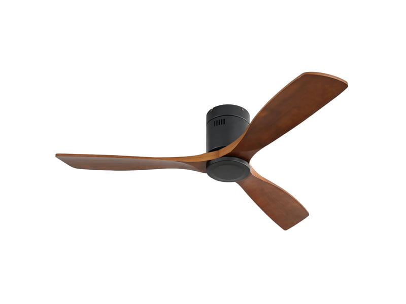  Ventilateur de plafond 132 cm noir métal et bois, 3 pales réversibles avec télécommande sans éclairage  - Conforama A