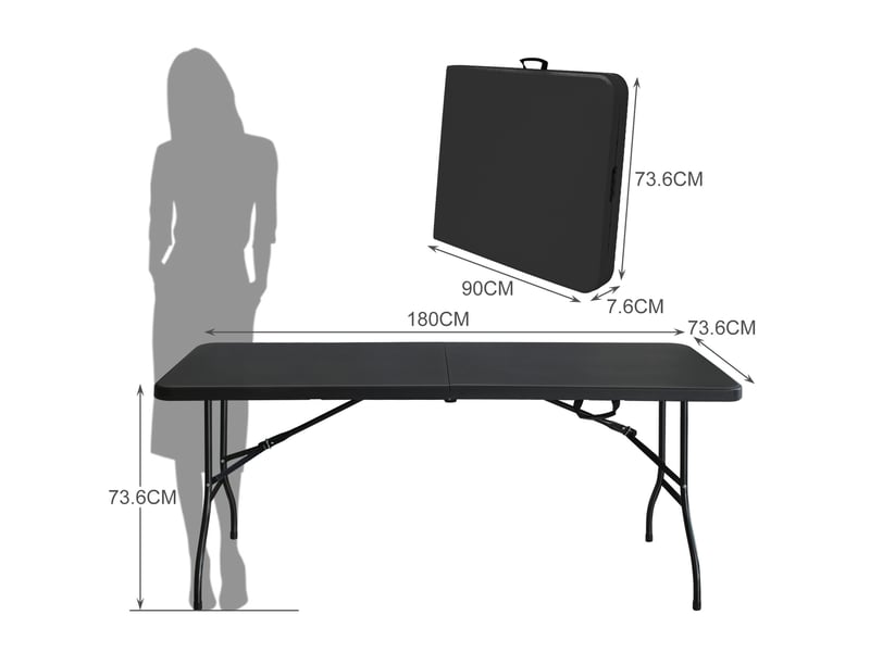 Table de jardin pliante 180 cm noire en plastique et métal, avec poignée de transport pour vos réceptions - Conforama C