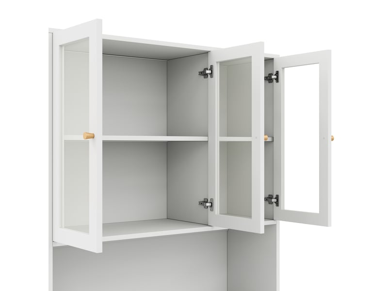 Bibliothèque blanche avec portes en verre et vitrine avec éclairage led, armoire de bureau pour classeurs, 100x35x200 cm. - Conforama R