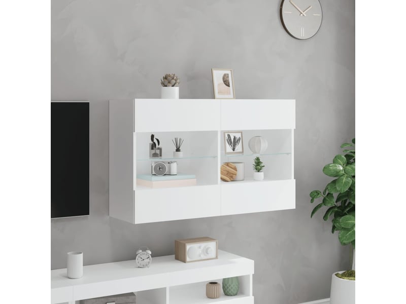Meuble tv - banc tv - meuble de rangement mural avec lumières led blanc 98,5x30x60,5 cm - Conforama D