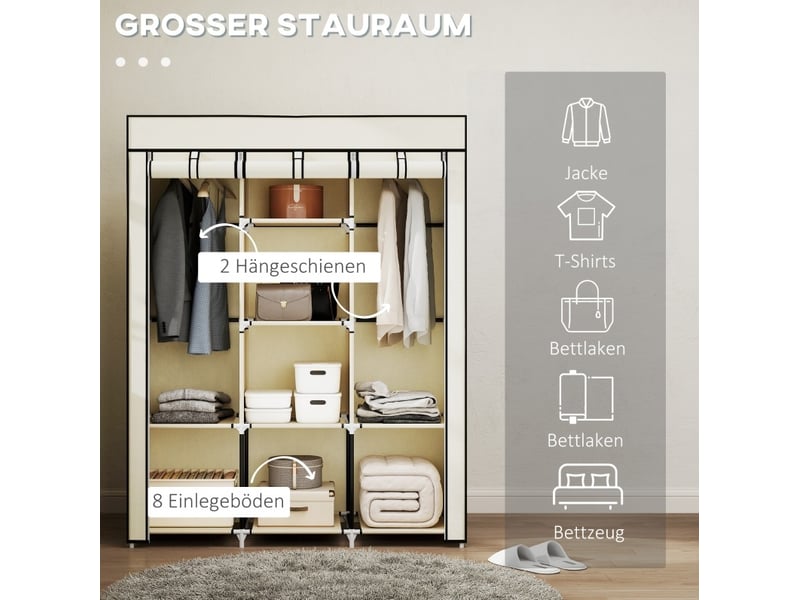  Armoire dressing pliable 125 x 43 x 162,5 cm – beige – 2 tringles et 8 étagères de rangement compact  - Conforama E