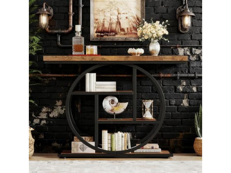 Console d'entrée industrielle à 4 niveaux pour salon en métal et bois noir et brun 105 × 30 × 80 cm - Conforama D