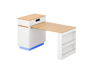 Ilot central de cuisine - 80,5x58x94cm - desserte extensible avec table, prises, led et roulettes - blanc et bois
