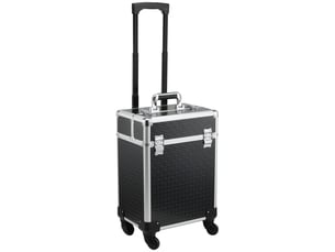 Valise trolley maquillage mallette cosmétique vanity poignée télescopique réglable 34l x 24l x 52h cm alu. Noir