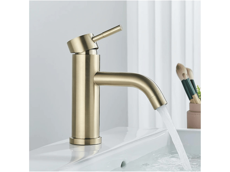  Robinet de salle de bain en or brossé, robinet de lavabo monotrou en acier inoxydable (or)  - Conforama B