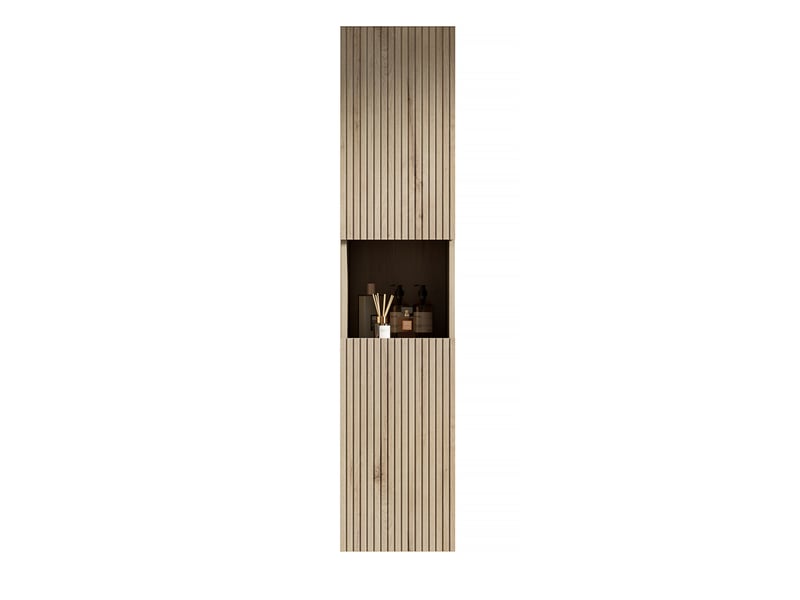  Armoire de salle de bain murale 2 portes avec niche ouverte et étagères réglables pour petit espace en bois naturel  - Conforama A