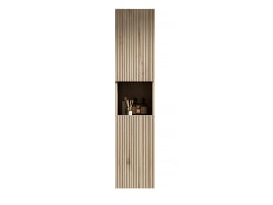 Armoire de salle de bain murale 2 portes avec niche ouverte et étagères réglables pour petit espace en bois naturel