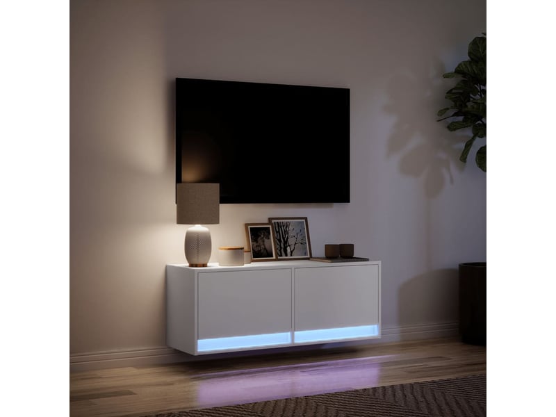  Meuble tv - banc tv - meuble de rangement mural avec lumières led blanc 100x31x35 cm  - Conforama E
