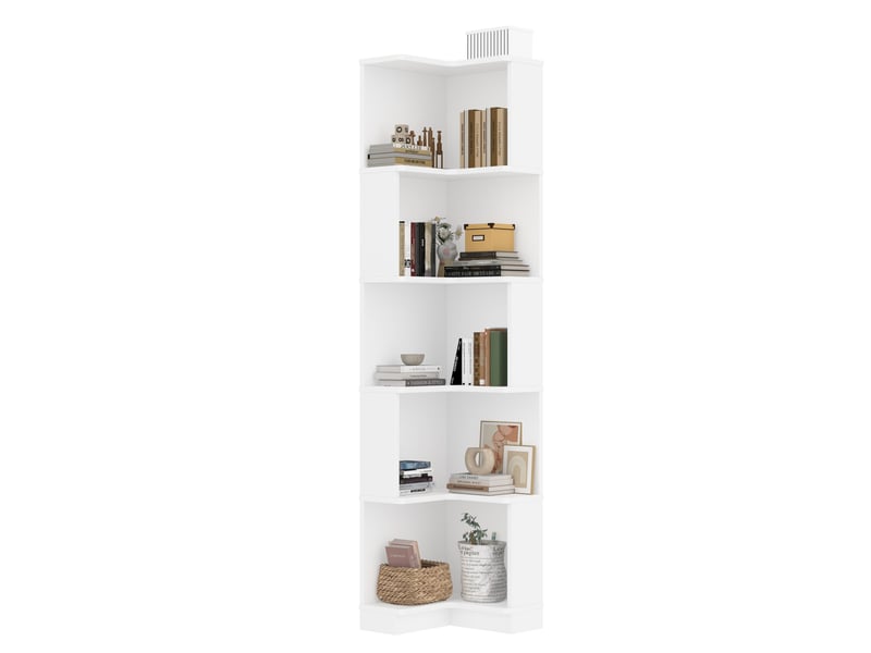  Bibliothèque d'angle 63,5x45x175 cm avec 5 niveaux, led, meuble de bureau et de salon, rangement intégré, mdf, blanc  - Conforama A