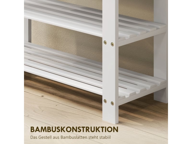  Banc à chaussures blanc en bambou avec 2 étagères et rangement, 70x28x45 cm, pour entrée  - Conforama E