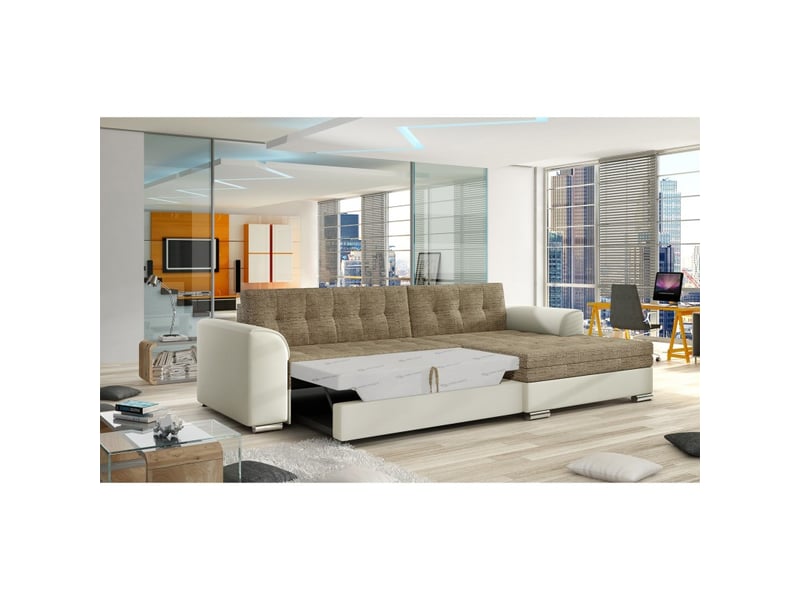 Canapé d'angle convertible conforto 4 places beige et crème – angle droit - Conforama C