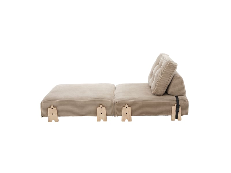  Fauteuil convertible scandinave kaki en velours côtelé, pieds en bois  - Conforama E