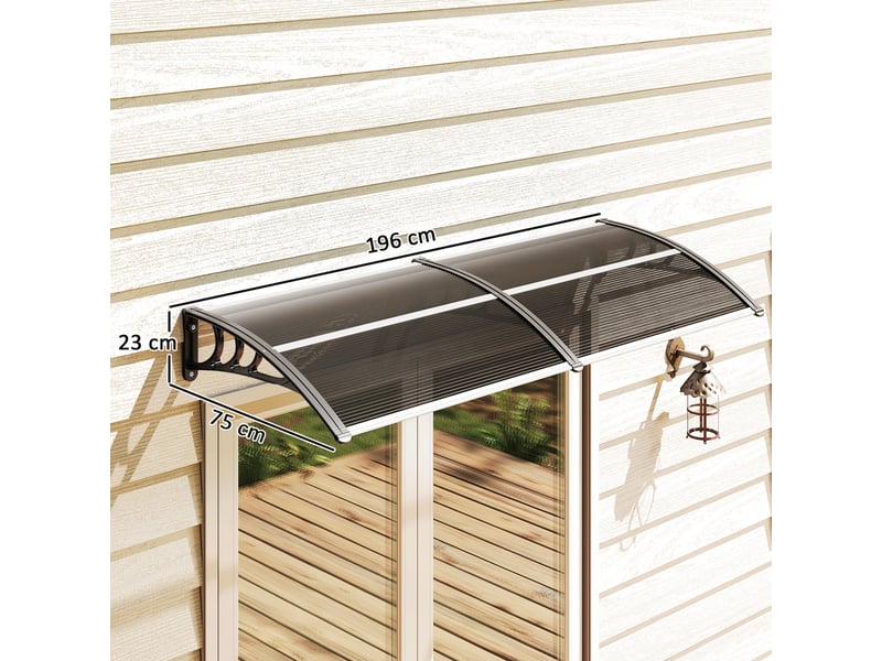  Store extérieur de protection solaire et imperméable 196 x 75 x 23 cm avec revêtement en polycarbonate pour portes et fenêtres, noir  - Conforama E