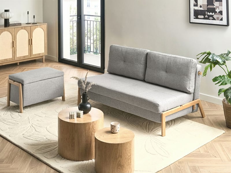 Ensemble de salon 3 places edland tissu gris clair avec banc - Conforama B